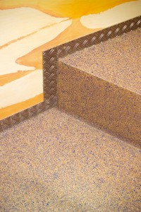 Acrylic floor cleaners add sparkle to flooring example of different materials seamlessly displayed between floor, step, and wall.