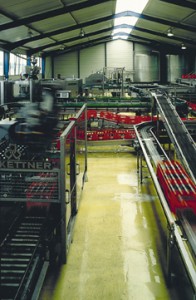 A facility thin cement overlay system sparkles beneath rows of production assembly lines.