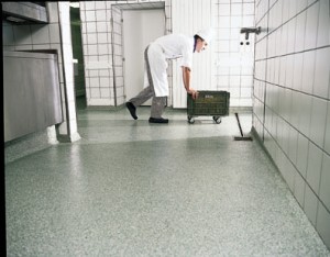 A nonskid marine coating protects this vessel kitchen area.