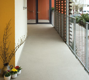 Hallway flooring within an assisted living facility.
