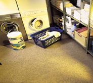Laundry room flooring resists against chemical abrasion.