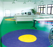 Blue, green and yellow color designs seal school room concretes.