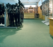 Departments stores pro shop attracts customers with attractive light green poured acrylic floorings.