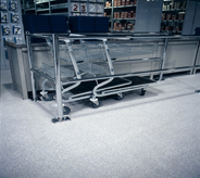 Shopping carts easily roll on this drugstore floor.