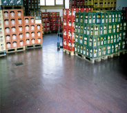Storage warehouse flooring reflects sunlight revealing a seamless poured system.