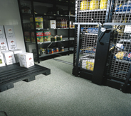 Concession storage sitting on top of grey flooring.