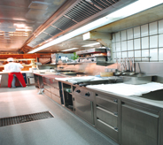 Stainless steel against flooring makes this food prep area easy to clean.