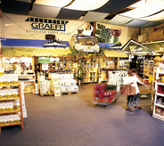 Grocery store displays can easily be moved to the right position on the floor.