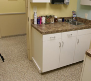 Flooring inside veterinary office room.